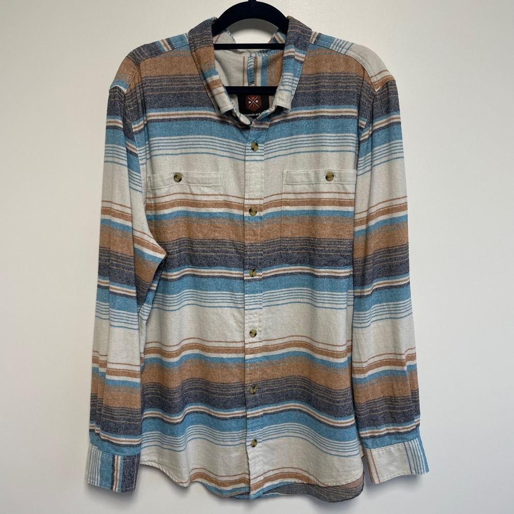 Mountain and Isles Mens‎ L Striped Flannel Long Sleeve Button Down Shirt